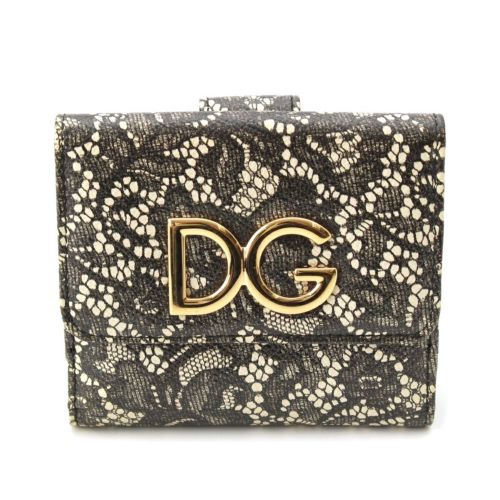 ドルチェアンドガッバーナ レザー DGロゴ レース模様 三つ折り財布 ウォレット ブラック