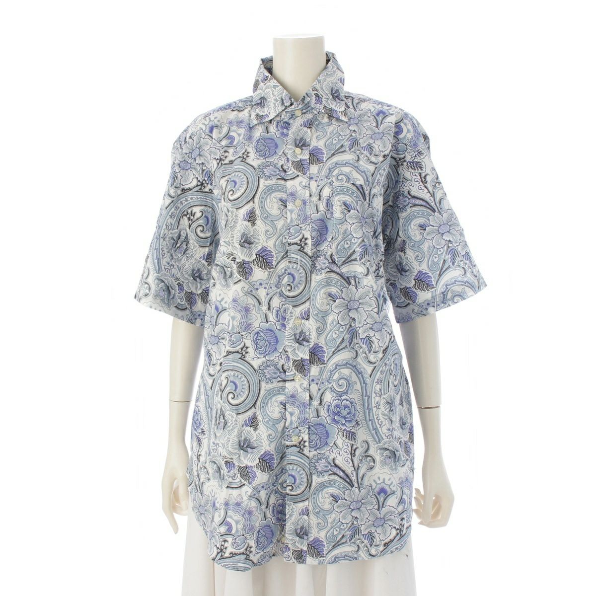エトロ ペイズリー柄 ショートスリーブ 半袖シャツ トップス ブルー L