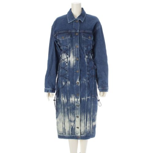 ステラマッカートニー 16SS コットン ランウェイ ドローコート レースアップ デニム 長袖 ワンピース ドレス ブルー 38