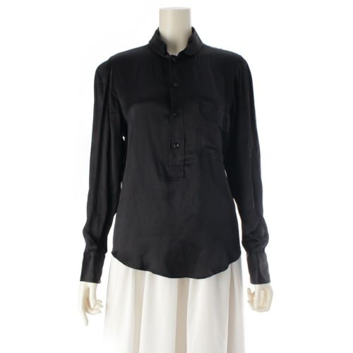 サンローラン シルク 長袖シャツ ブラック S
