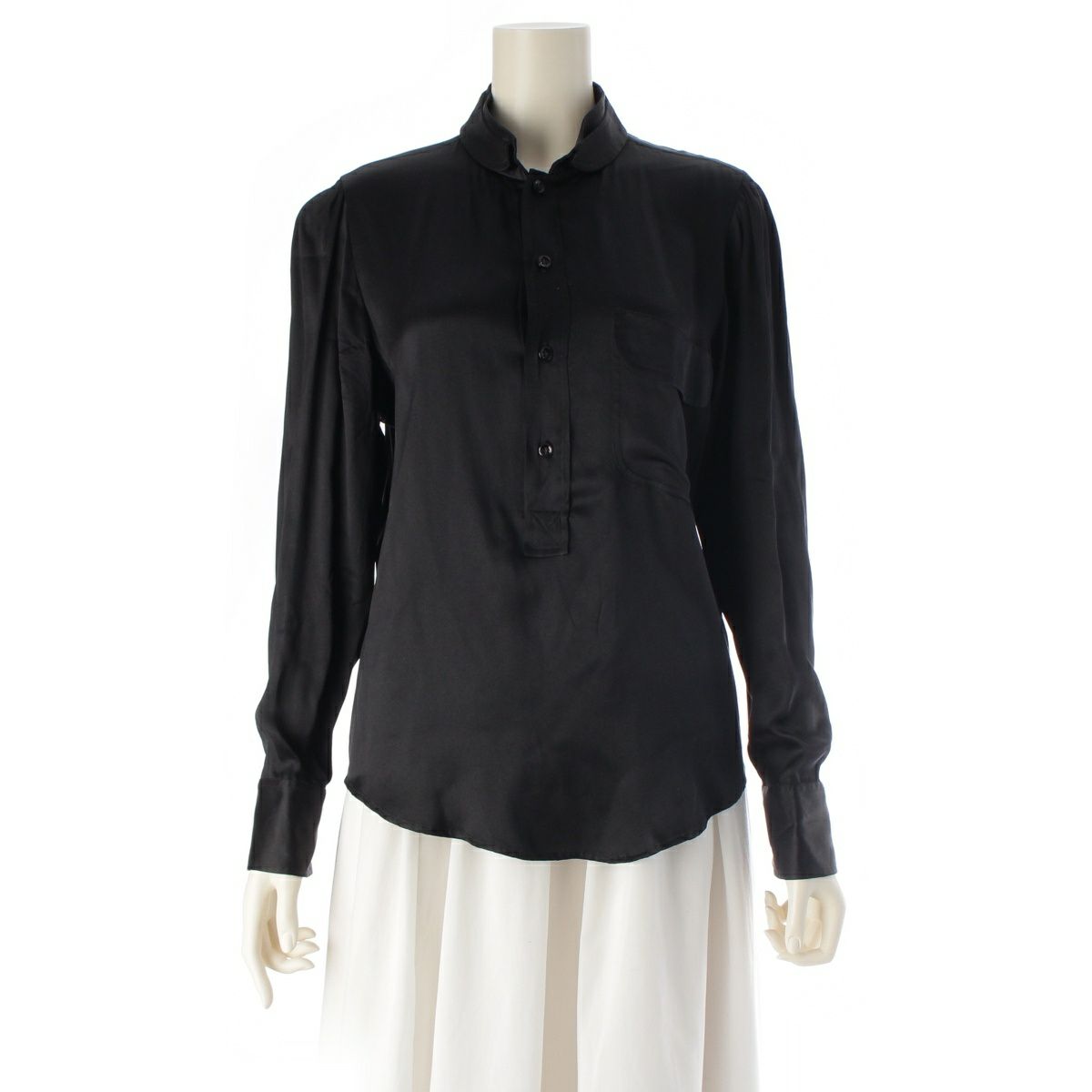 サンローラン シルク 長袖シャツ ブラック S