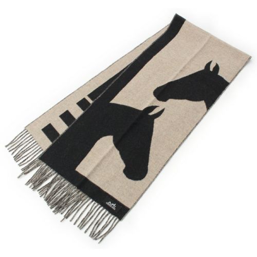 エルメス カシミヤ ラブストーリー マフラー ブラック ベージュ