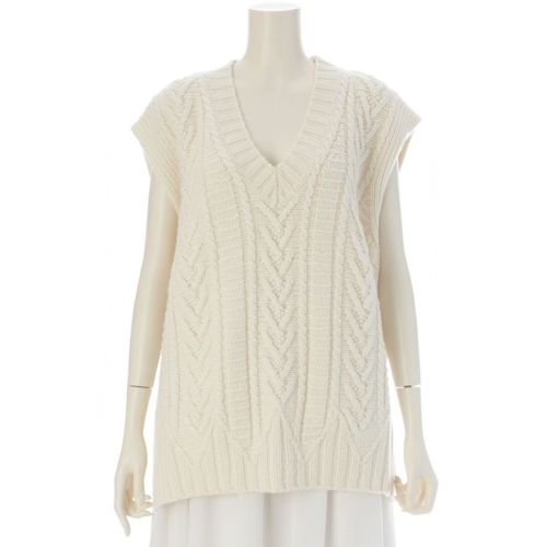 ドゥロワー ウール カシミヤ 2WAY リブ ノースリーブ トップス ニット 6518-199-0491 ホワイト