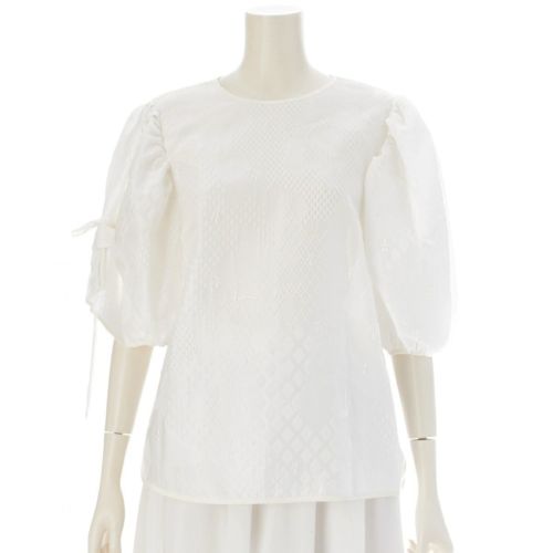 セシリーバンセン 22AW FANCHETTE TOP パフスリーブ ジャガード 花柄 総柄 トップス 01.22-RTW0275 ホワイト UK8
