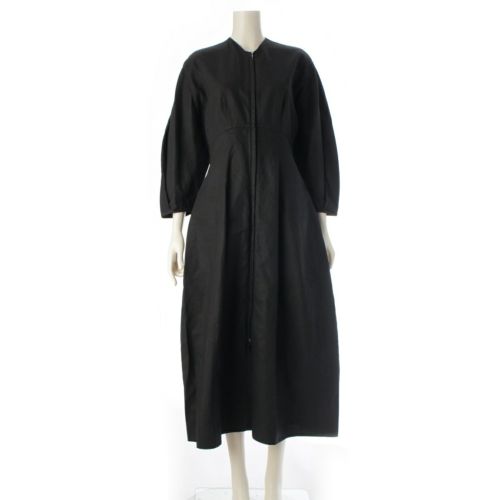 ジルサンダー リネン ジップアップ 長袖 ノーカラー ワンピース JSPS502206WS32070011 ブラック 32