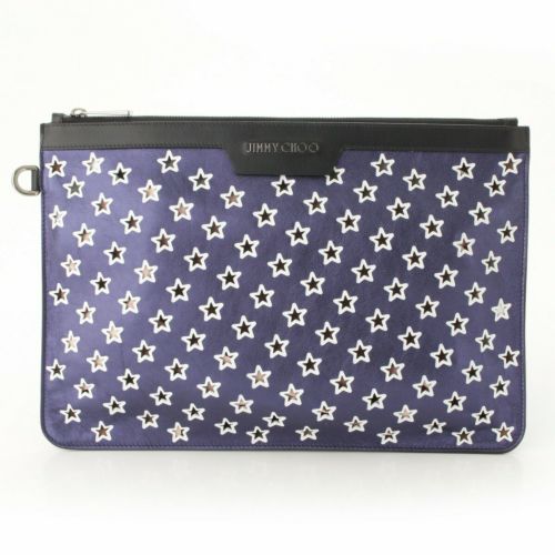 ジミーチュウ(Jimmy Choo) DEREK デレク スターパンチング クラッチバッグ ブルー