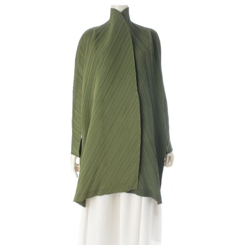 イッセイミヤケ バイアス プリーツ コクーン オーバーサイズ アウター テーラードジャケット IM51-FA805 グリーン L