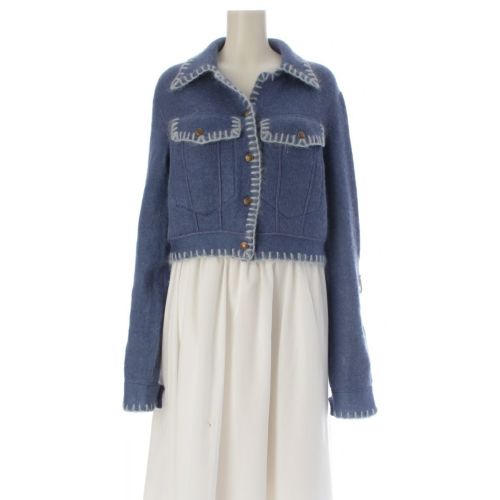 クリスチャンディオール 2000年 00FW ウール モヘア ナイロン Dロゴ ホースビット クロップドニット テーラードジャケット トップス 0A13021010 ブルー ライトブルー 40