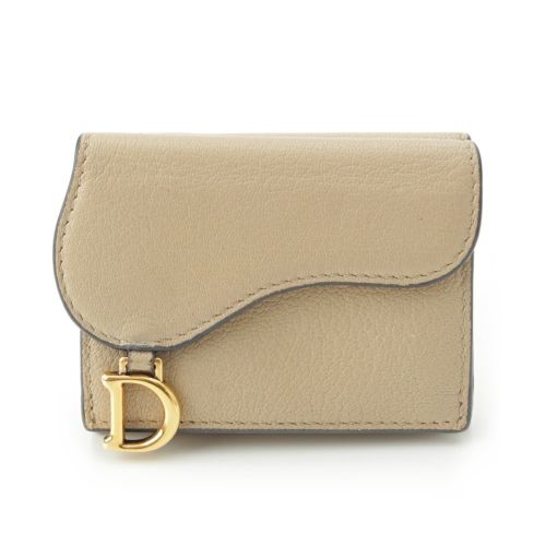ディオール レザー サドル コンパクトウォレット コインケース ベージュ
