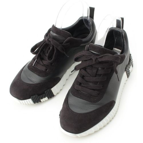 エルメス レザー バウンシング スニーカー シューズ ブラック ホワイト 37