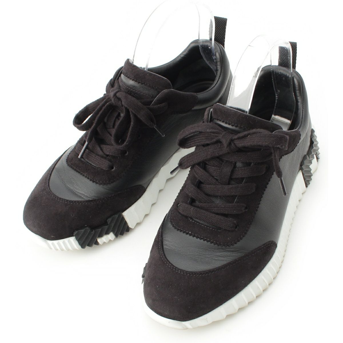 エルメス レザー バウンシング スニーカー シューズ ブラック ホワイト 37