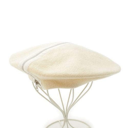 コムデギャルソン 92SS ウール フェルト センタージップ シルバー金具 ベレー帽 キャップ アイボリー ホワイト