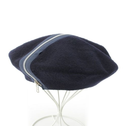 コムデギャルソン 92SS ウール フェルト センタージップ ベレー帽 キャップ ネイビー