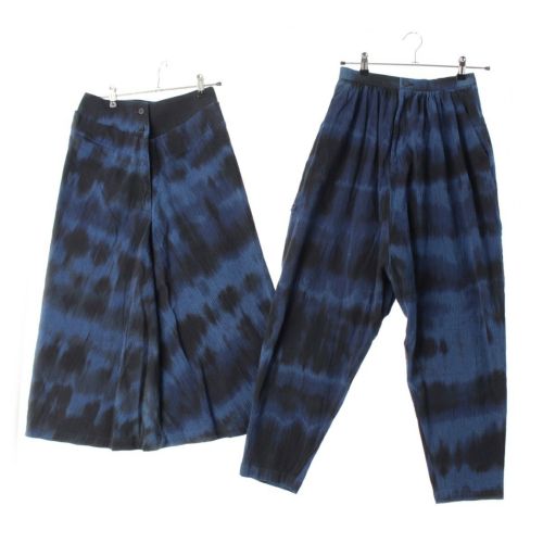 イッセイミヤケ 80s 筆タグ 絣 スカート サルエルパンツ セット ボトムス JG53626 JG43656 インディゴ×ブラック 9