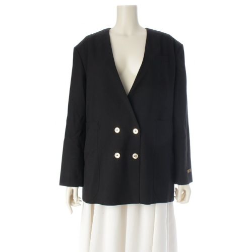 パトゥ ウール カラーレス ダブルブレスト 金ボタン ノーカラージャケット JA0020005999B ブラック 44