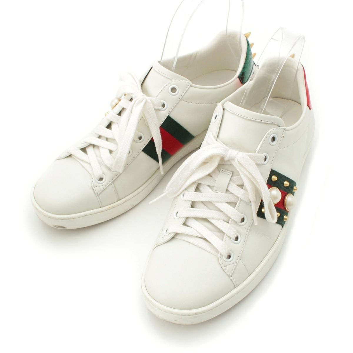 グッチ エース シェリーライン パール スタッズ スニーカー 431887 ホワイト 37 2/1