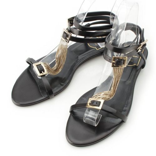 ロジェヴィヴィエ レザー バックルチェーン ストラップ フラット サンダル シューズ ブラック 37 1/2