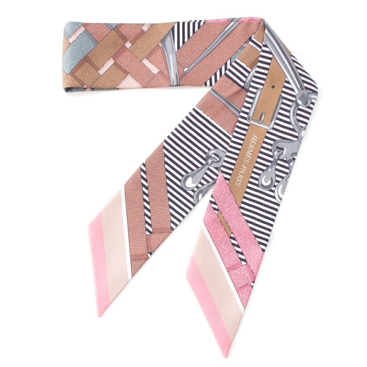 エルメス シルク ツイリーMors a jouets chemise 馬銜・シュミーズ スカーフ ピンク グレー