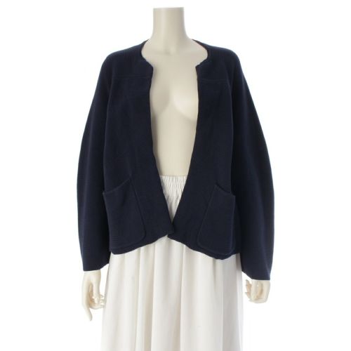 ドゥロワー 12G コットン シルク クルーネック ニット カーディガン ノーカラージャケット 6522-299-0619 ネイビー 1