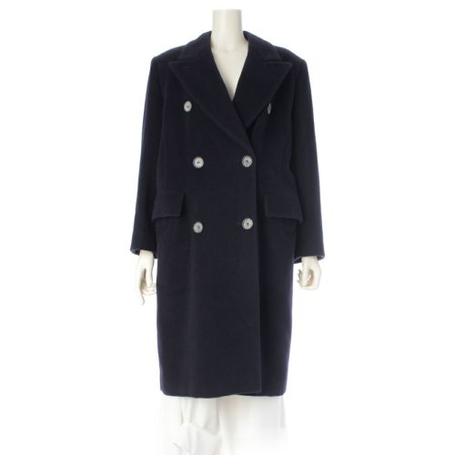 マックスマーラ ウール×カシミヤ ダブルブレスト ロング コート アウター ネイビー J42