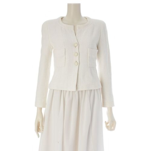 シャネル 96C コットン ノーカラージャケット アウター ホワイト 38