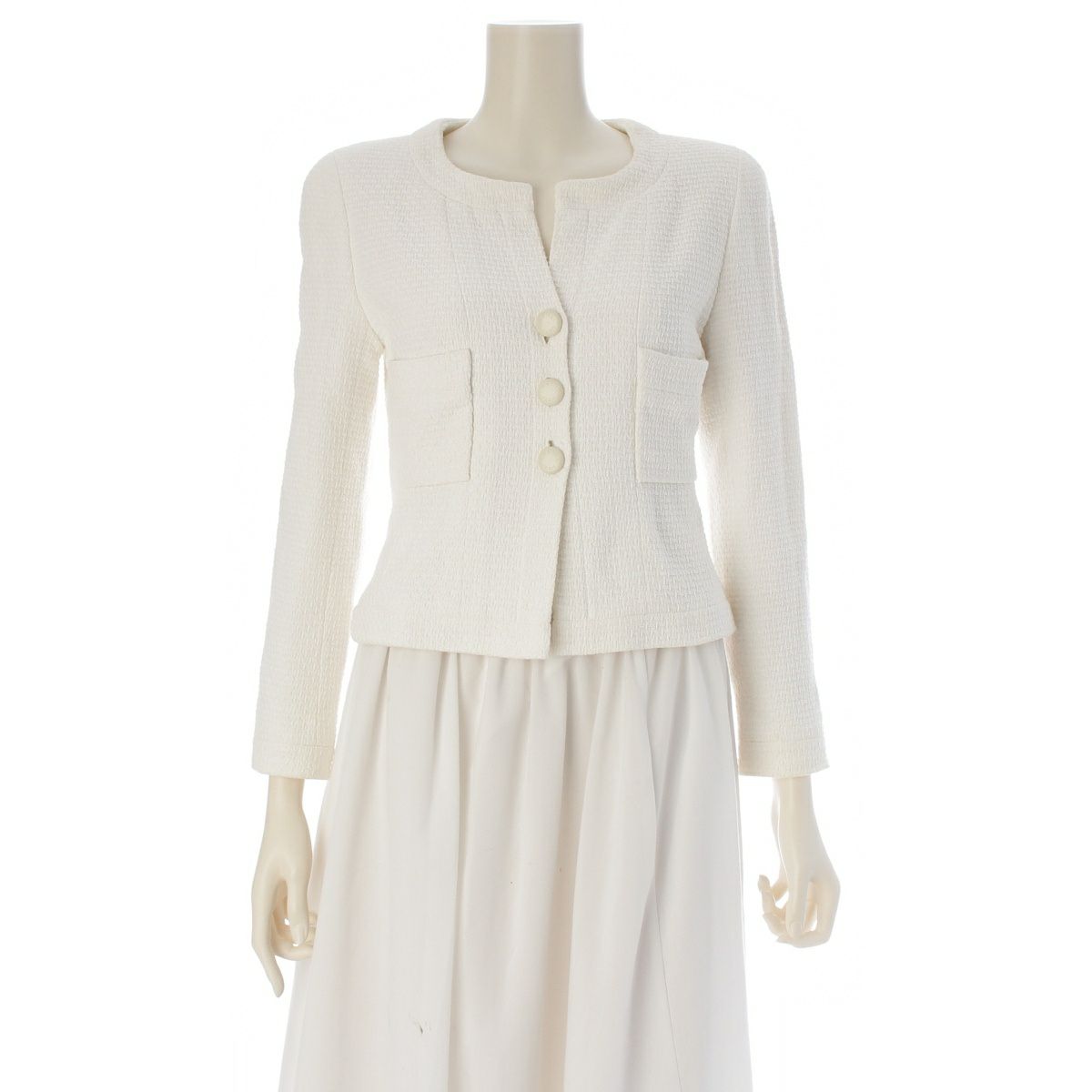 シャネル 96C コットン ノーカラージャケット アウター ホワイト 38