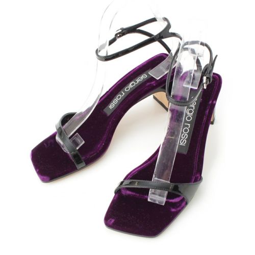 セルジオロッシ sr1 ベルベット アンクルストラップ サンダル シューズ ブラック×パープル 36 1/2