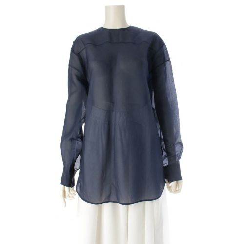 ブラミンク 24SS シルク クルーネック ブラウス 長袖シャツ トップス 7921-230-0245 ネイビー 38