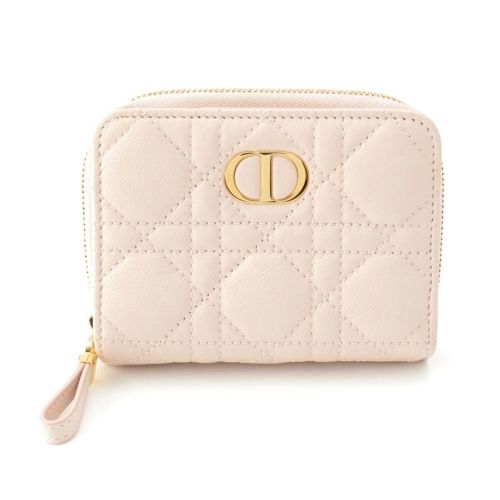 ディオール カナージュ レザー ラウンドファスナー 長財布 ウォレット ピンク ゴール祖