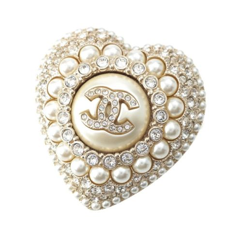 シャネル L22B ココマーク ラインストーン パール ハート コサージュ ブローチ アクセサリー ゴールド