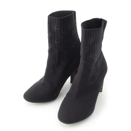 ルイヴィトン ニット シルエットライン モノグラム ヒール アンクル ブーツ ブラック 38