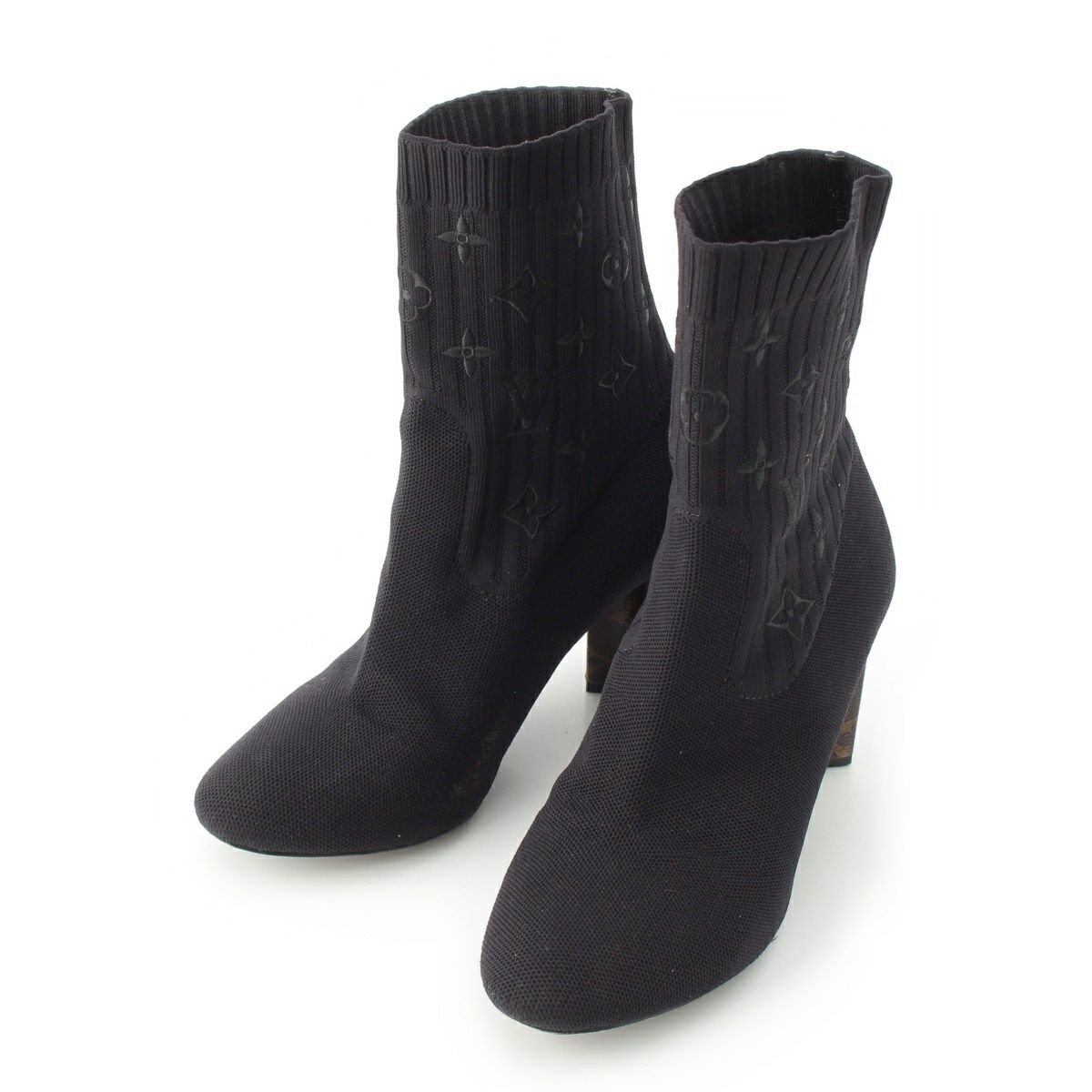 ルイヴィトン ニット シルエットライン モノグラム ヒール アンクル ブーツ ブラック 38