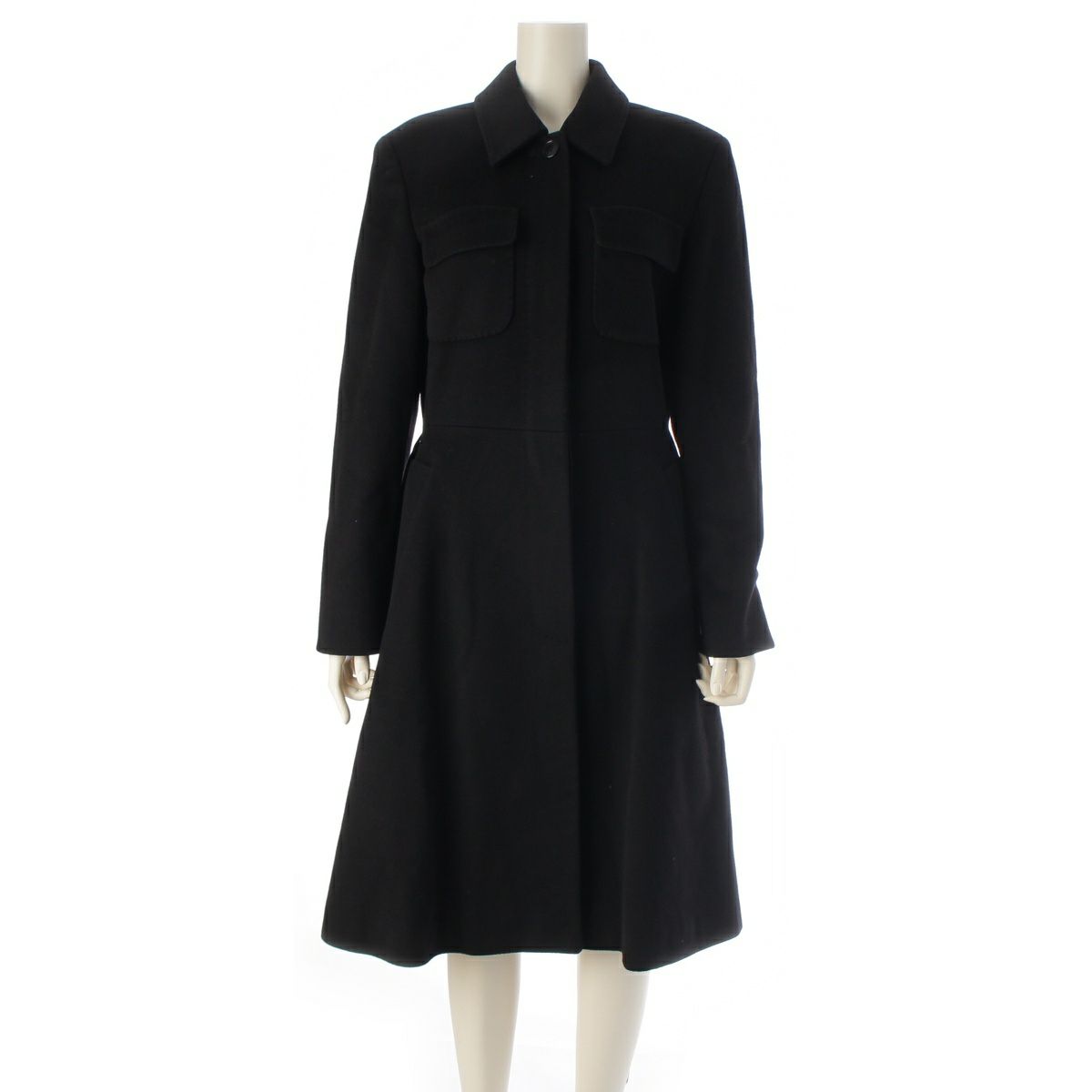 マックスマーラ ウール　カシミヤ ベルテッド ロング ステンカラーコート ブラック 42