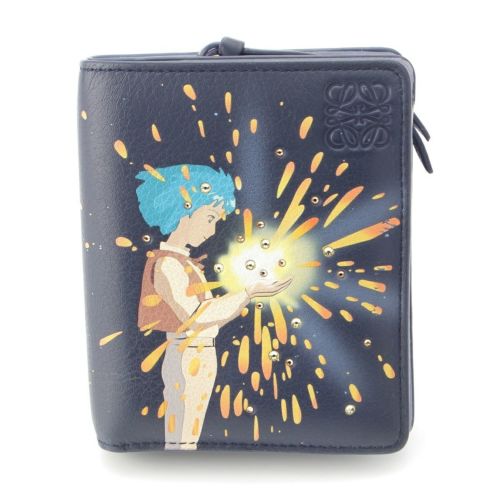ロエベ スタジオジブリ ハウルの動く城 レザー マジカルスカイウォレット 二つ折り財布 ナイトブルー