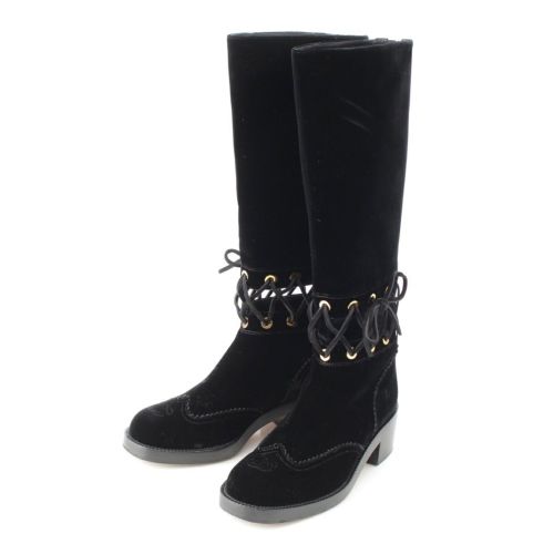 シャネル ベロア ココマーク ブーツ シューズ ロング G32251 ブラック 37 1/2 C