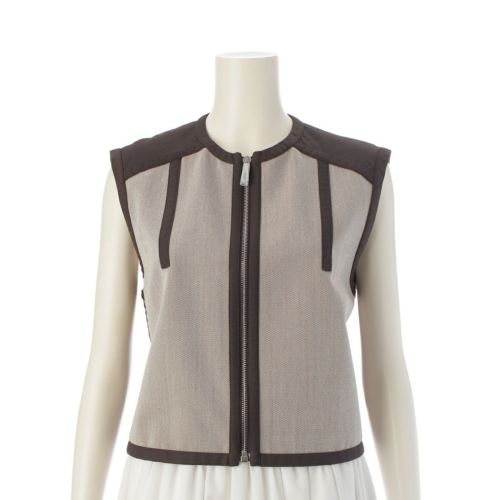 エルメス 23年 ウール ナイロン コットン 切替 ジップアップ ベスト トップス ブラウン ベージュ 38