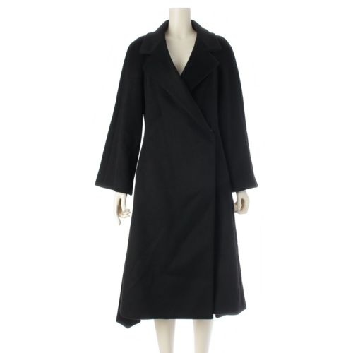 セリーヌ カシミヤ シルク ベルテッド コート ロング アウター ブラック 40