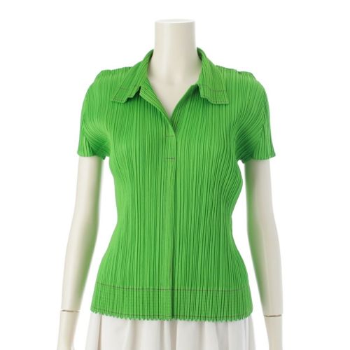 プリーツプリーズ イッセイミヤケ ブラウス 半袖 トップス シャツ PP83-JK121 グリーン パープル 3