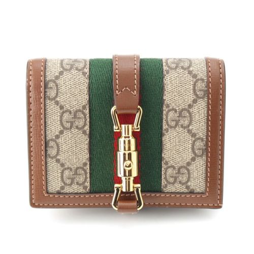 グッチ ジャッキー 1961 GGスプリーム ロゴ スモール コンパクト ウォレット 二つ折り財布 コインケース 645536 ブラウン