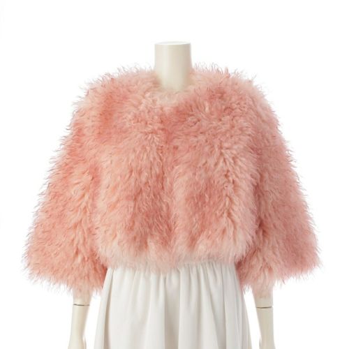 レモンプレット Lemonplet FAUX FUR MG LUMI エコファー ショート丈 ノーカラージャケット ローズピンク S