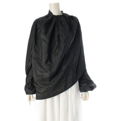 イッセイミヤケ 80s 1987 筆タグ シルク ナイロン 変形 プルオーバー ブラウス 長袖 トップス JG12537 ブラック M