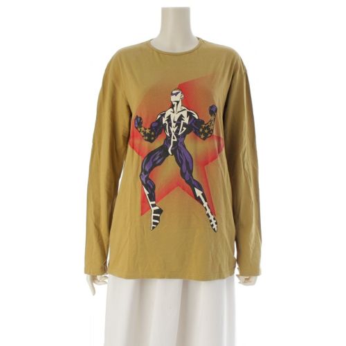 ジャンポール・ゴルチェ 90`s コットン ヴィンテージ superhero プリント 長袖 カットソー トップス ライトブラウン イエロー系