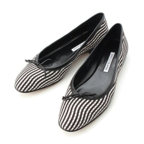 マノロブラニク 25SS VERALLI ギンガムチェック バレエシューズ フラット パンプス ブラック 38 1/2