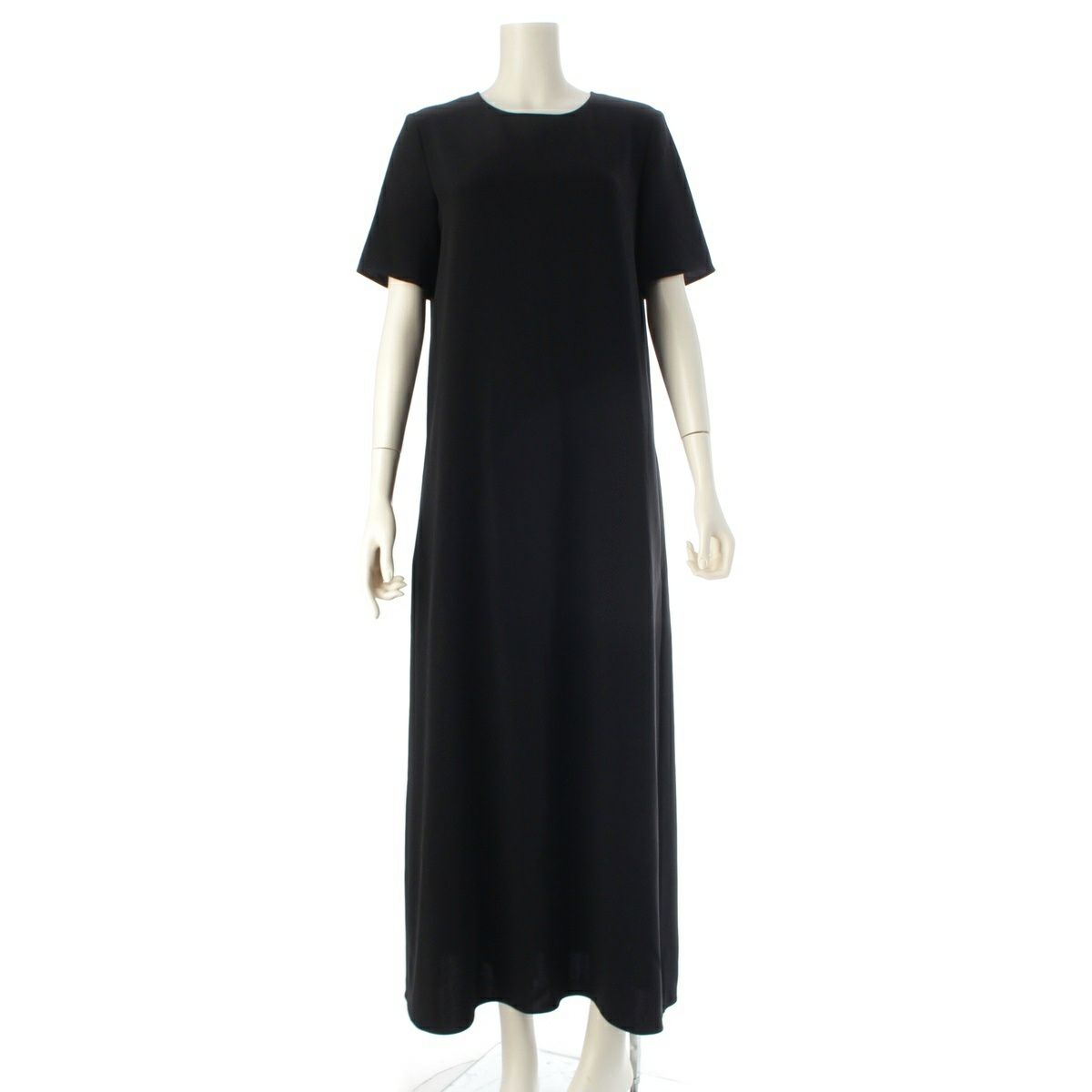 ザロウ 25SS ROBI トリアセテート ポリエステル ドレス 半袖 ロング ワンピース 5576-W1968 ブラック XS