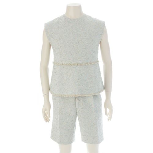 ドゥロワー コットン ツイード フリンジ ノースリーブ パンツセットアップ 6519-236-0318 ライトブルー グリーン ベージュ オフホワイト 36