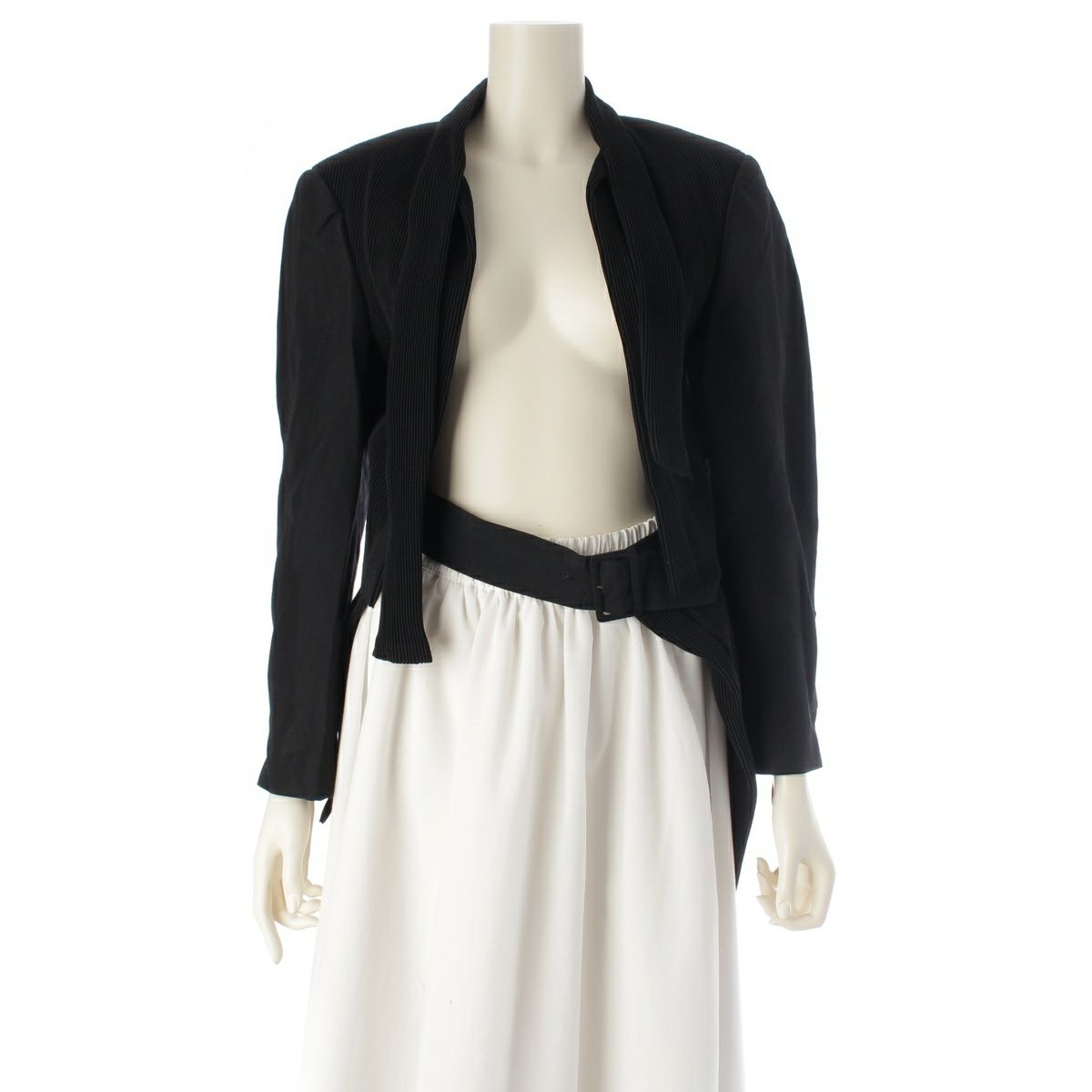 コムデギャルソン 80s e80s ウール混 変形 プリーツ タイデザイン テーラードジャケット GJ-11010M ブラック M