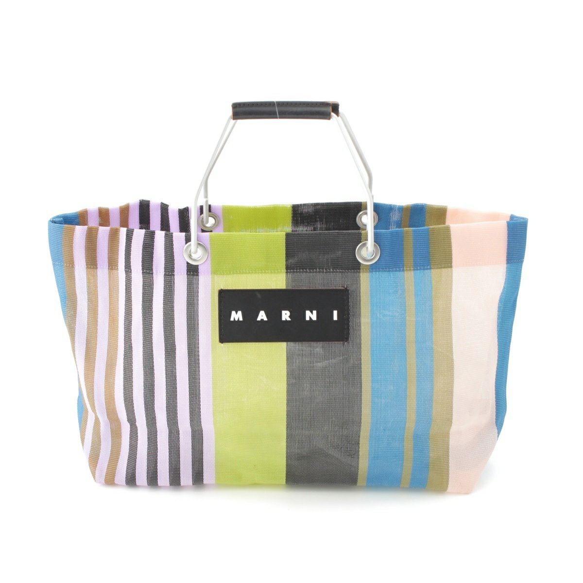 マルニ マーケット メッシュ ナイロン フラワーカフェ ストライプ ハンドバッグ トート マルチカラー