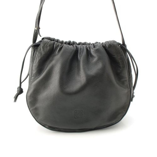 ロエベ アナグラム レザー 巾着 ショルダーバッグ ブラック