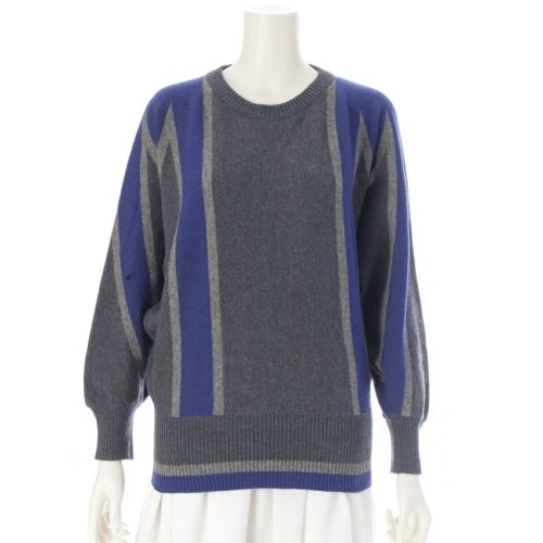 イッセイミヤケ 70-80s ウール ナイロン オールスタイル ドルマンスリーブ ニット トップス ブルー グレー