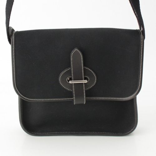 エルメス ブエナベンチュラPM トワルオフィシエ×レザー ショルダーバッグ シルバー金具 ブラック